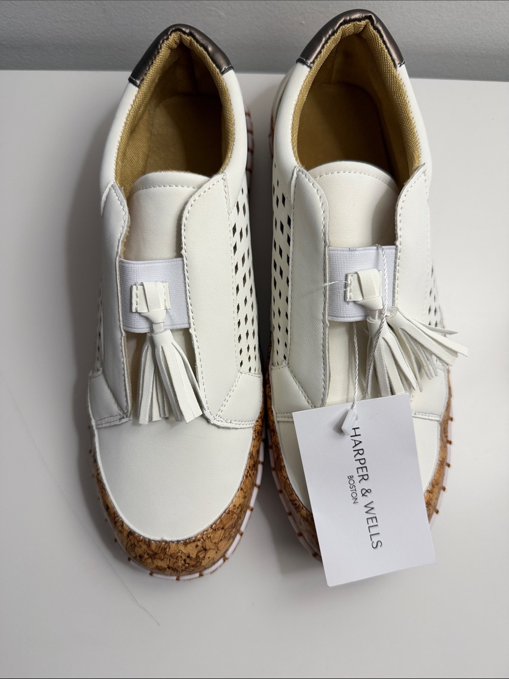 White Tassel Slip-On Sneakers with Cork-Accent Sole